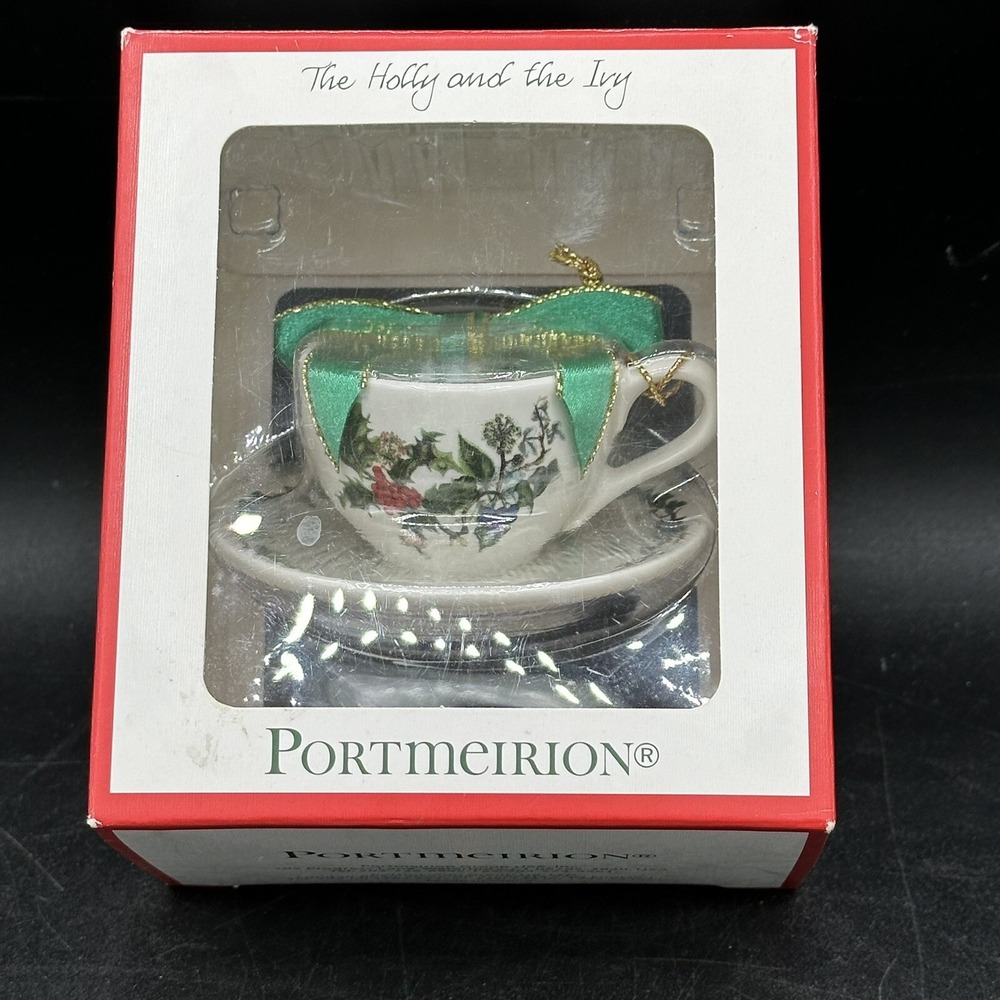 Vtg Portmeirion Holly & Ivy Botanic Mini Tea Cup Christmas Ornament